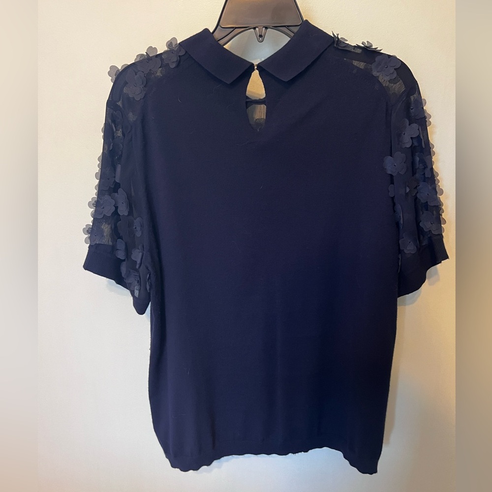 Draper James Fleurette Sleeve Collared Sweater Blouse – Navy – Size XL - Picture 8 of 8